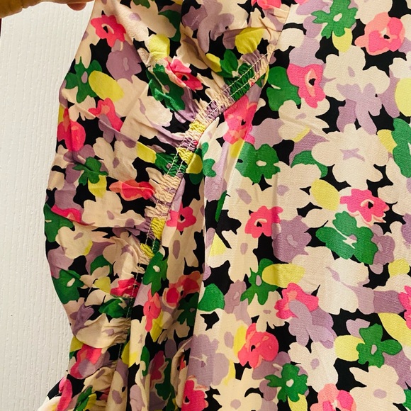 H&M CONSCIOUS Cotton Midi Floral Dress Size Large V-Neck Long Puff Sleeve (NWT) - Picture 5 of 8